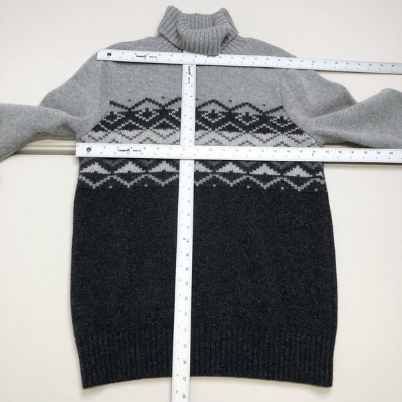 LL Bean Lambs Wool Sweater Mens Medium Cable Knit Chunky Fair Isle Gray - Picture 3 of 9